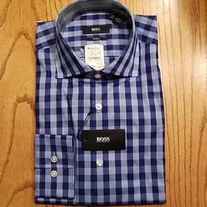 Hugo Boss Jaron Blue Check slim fit shirt 15.5